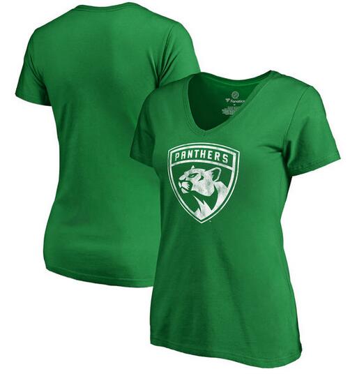2020 NHL Florida Panthers Fanatics Branded Women St. Patrick Day White Logo TShirt  Kelly Green
